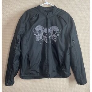 Revolution Gear Black Skulls Logo Textile Armour FullZip Motorcycle Jacket Men L